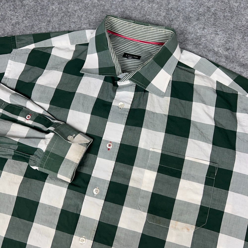 J Peterman Shirt Mens 2XL Green Gingham Check‎ Long Sleeve Button Up Cotton